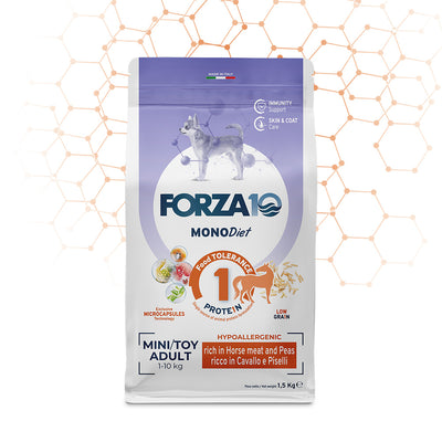 Mangime in crocchette Forza 10 Diet Cavallo e Piselli per cani Mini Toy, 1,5 kg