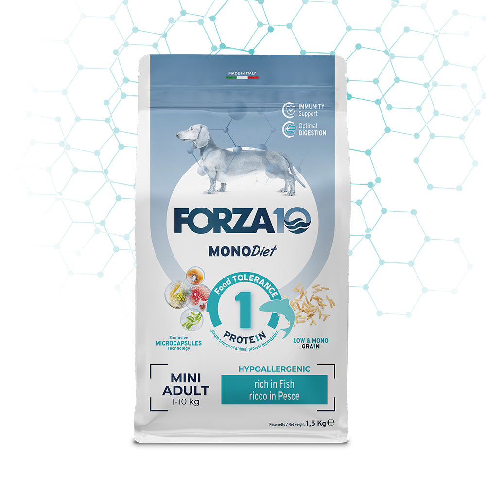 Mangime dietetico Forza Diet Pesce per cani adulti mini, 1,5 kg, con pesce marino e riso