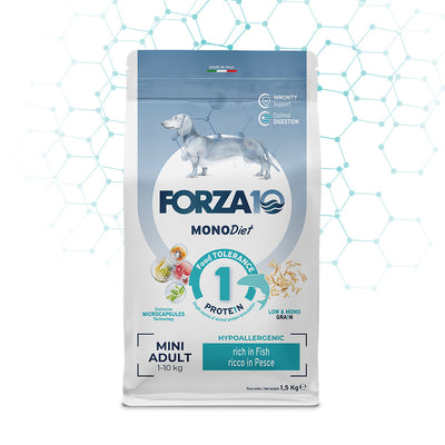 Mangime dietetico Forza Diet Pesce per cani adulti mini, 1,5 kg, con pesce marino e riso