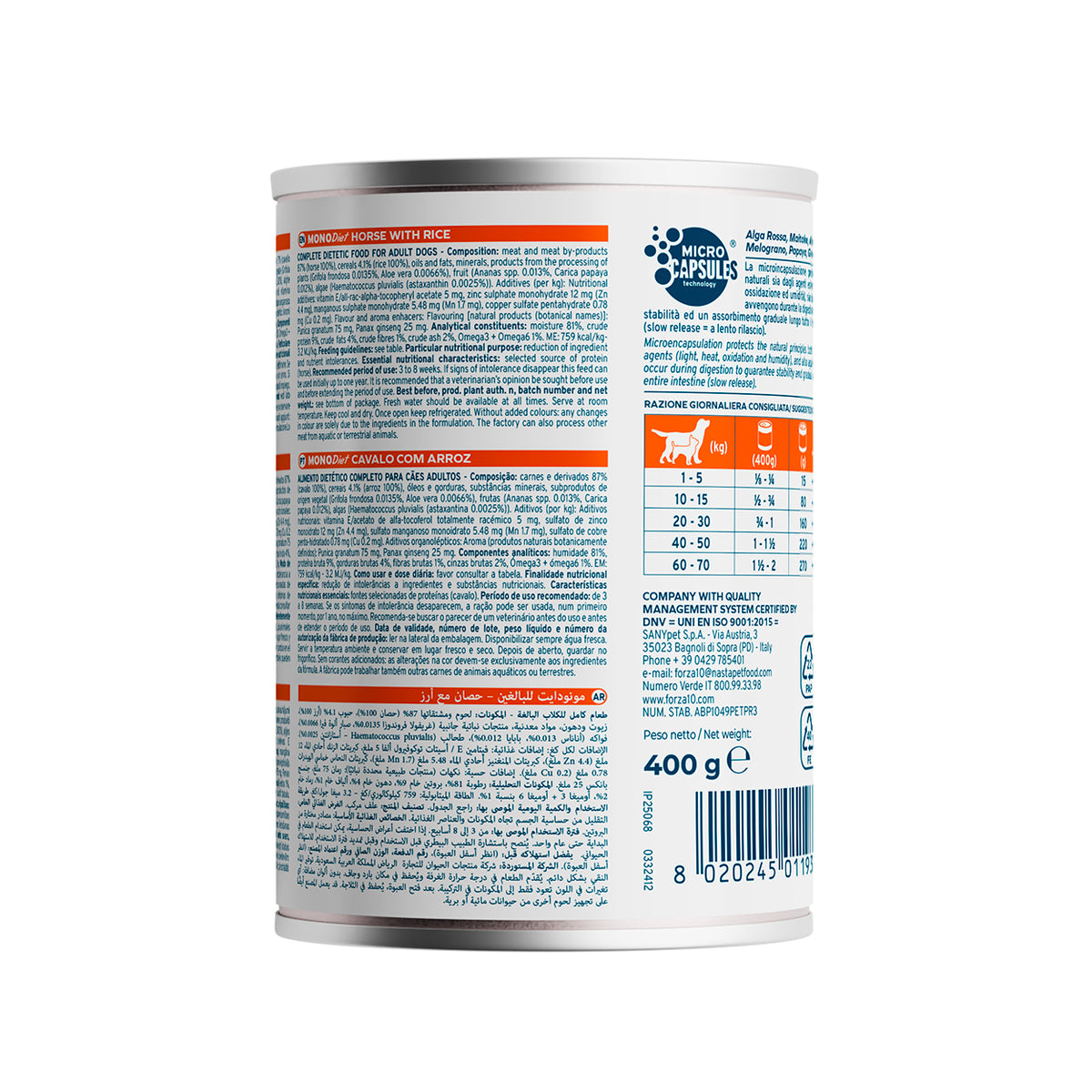 FORZA 10 CANE DIET PATÈ CAVALLO E RISO LATTINA 400 GR