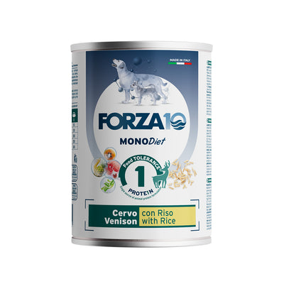 Pâté Diet Forza10 per cane adulto con cervo e riso, lattina 400 g per intolleranze alimentari