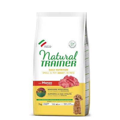 Mangime in crocchette Trainer Natural Dog Adult Mini Manzo e Riso 7 kg per cani adulti di piccola taglia