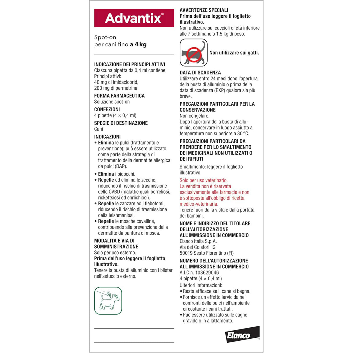 ADVANTIX SPOT-ON fino 4kg (4 x 0,4ml)