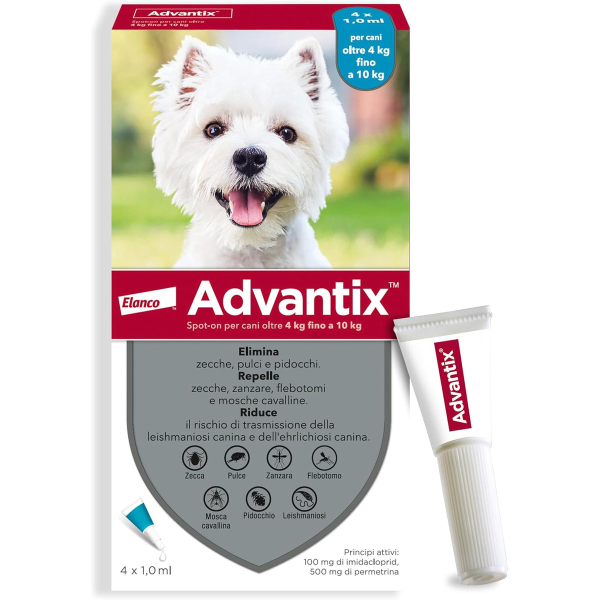Advantix Spot-On pipette antiparassitarie per cani 4-10 kg, confezione da 4 x 1 ml