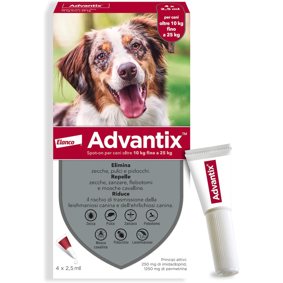 Advantix Spot-On pipette antiparassitarie per cani 10-25 kg, confezione da 4 x 2,5 ml