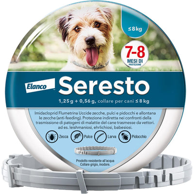 Collare antiparassitario Seresto per cane fino a 8 kg, protezione pulci e zecche 8 mesi