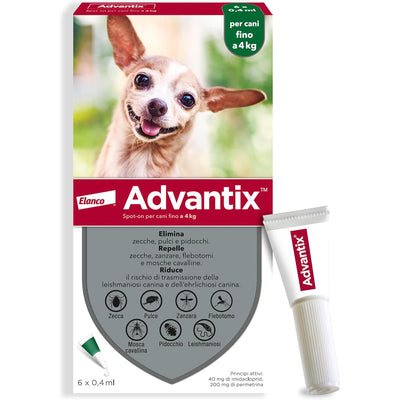 Advantix Spot-On pipette antiparassitarie per cani fino a 4 kg, confezione da 6 x 0,4 ml