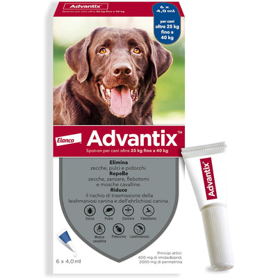 Antiparassitario Spot-On Advantix per cani 25-40 kg, confezione 6 pipette da 4 ml