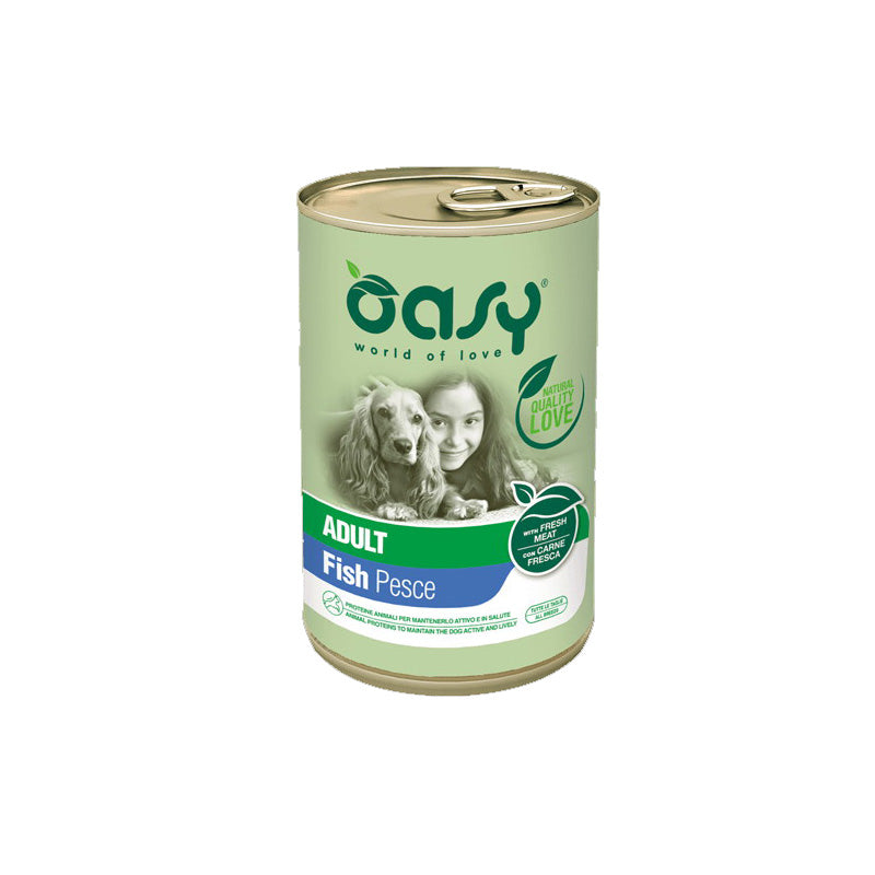Mangime umido Oasy Wet Dog Lifestage Adult Pesce in paté per cani adulti, lattina 400 g
