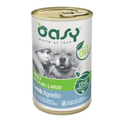 Lattina di mangime umido Oasy Wet Dog One per cani adulti taglia media e grande, gusto agnello, 400 g