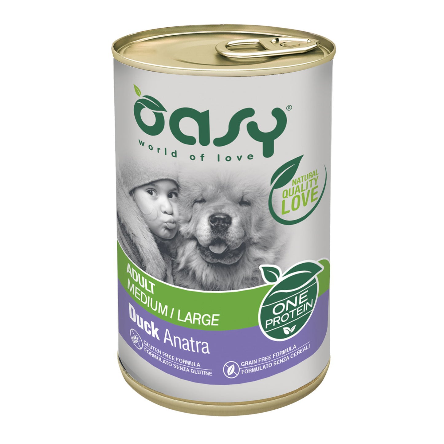 Mangime umido Oasy Wet Dog One per cani adulti medi e grandi, lattina 400 g anatra monoproteica