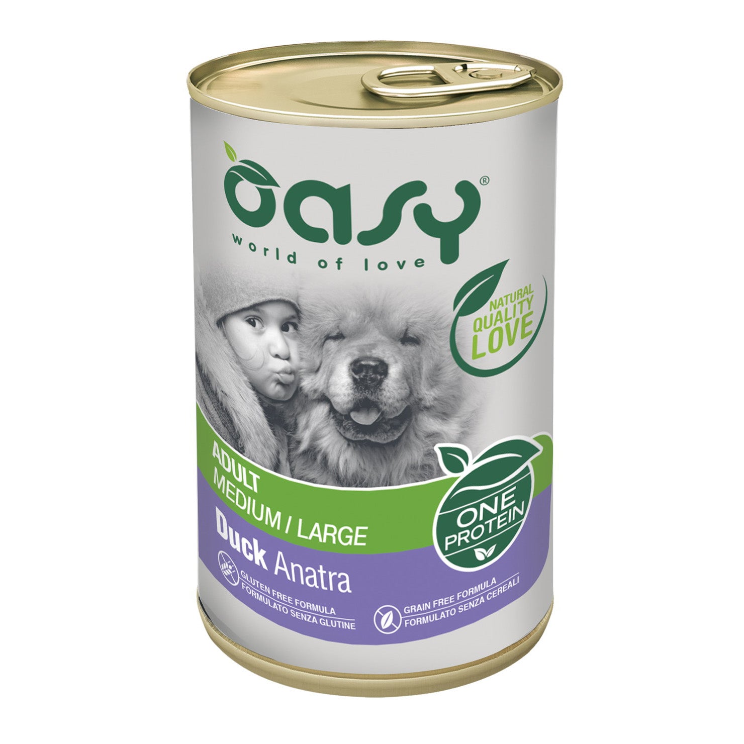 Mangime umido Oasy Wet Dog One per cani adulti medi e grandi, lattina 400 g anatra monoproteica