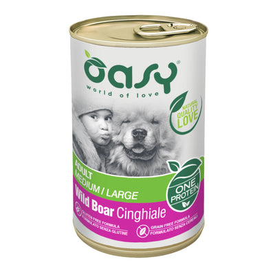 Paté umido Oasy Wet Dog ONE al cinghiale per cani adulti medi e grandi, lattina 400 g