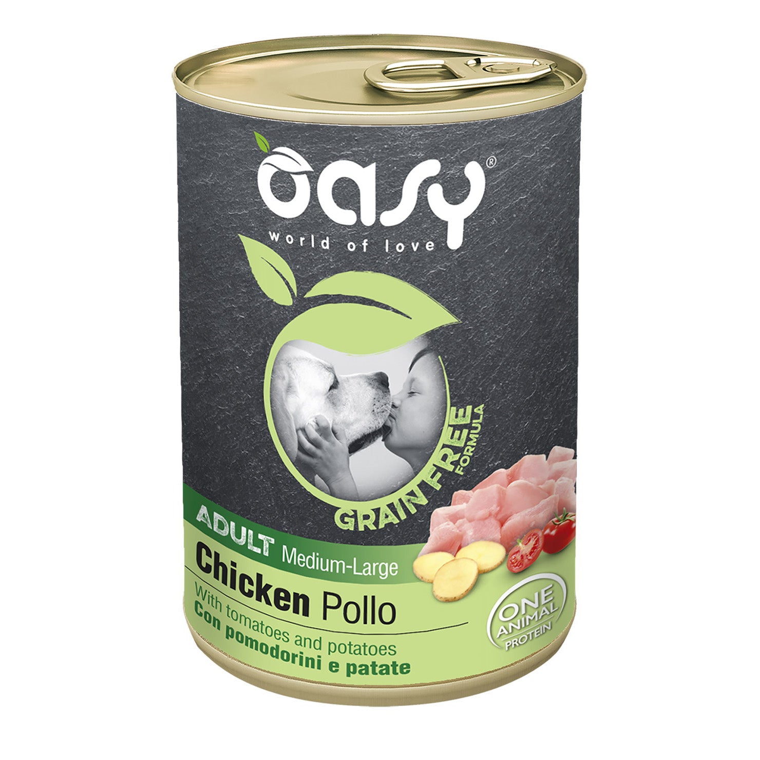 Lattina Oasy Wet Dog Grain Free per cani adulti medi e grandi, 400 g, con tocchetti di pollo