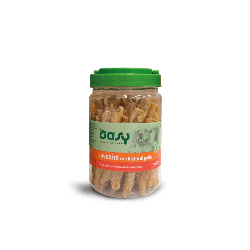 Snack per cani Oasy involtini con filetto di pollo, confezione 350 g