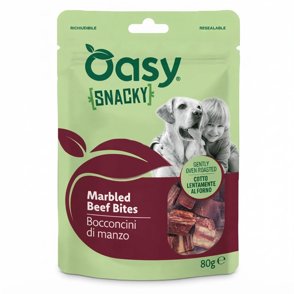 Oasy Snack Dog Snacky Bocconcini di Manzo 80 g, snack per cani al manzo ideale come premio e ricompensa