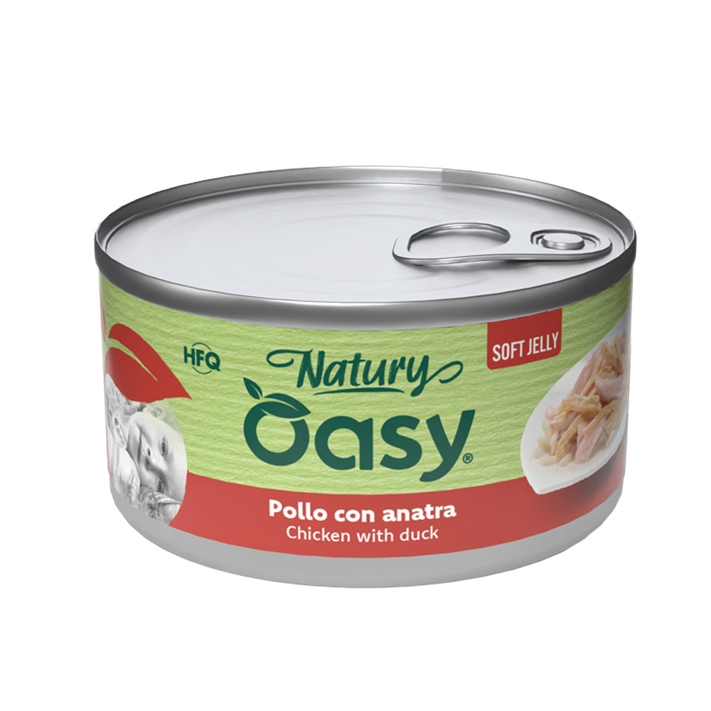 Oasy Wet Cat Natury Soft Jelly pollo e anatra in lattina per gatti adulti