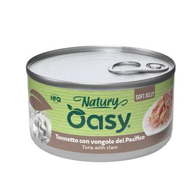 Alimento umido per gatto Oasy Natury Soft Jelly tonnetto con vongole in gelatina, lattina