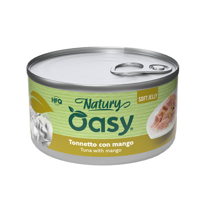 Lattina di alimento umido Oasy Wet Cat Natury Soft Jelly tonnetto con mango per gatti adulti
