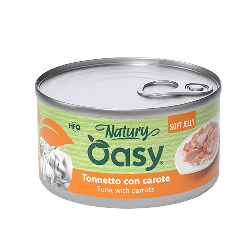 Alimento umido per gatti Oasy Wet Cat Natury Soft Jelly tonnetto con carote in gelatina, lattina
