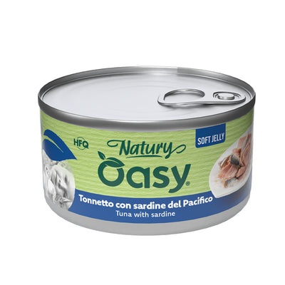 Lattina Oasy Wet Cat Natury Soft Jelly tonnetto con sardine del Pacifico in gelatina per gatti adulti
