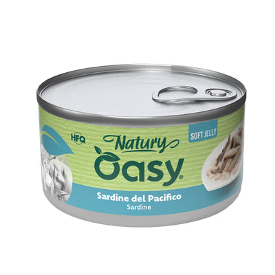 Alimento umido per gatti Oasy Natury Soft Jelly in jelly di sardine del Pacifico, lattina complementare