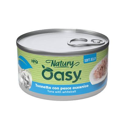 Alimento umido per gatti Oasy Wet Cat Natury tonnetto e pesce oceanico in lattina 150 g