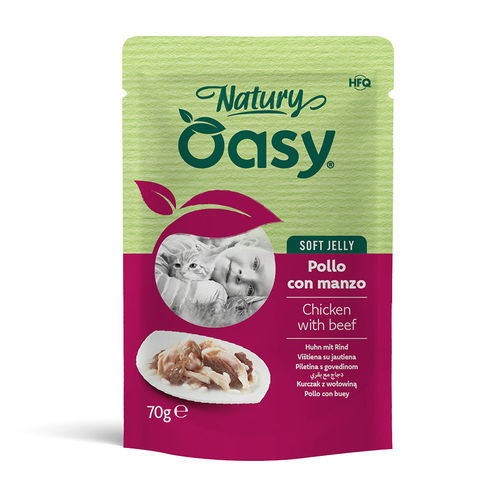 Alimento complementare Oasy Wet Cat Natury pollo manzo soft jelly busta 70 g