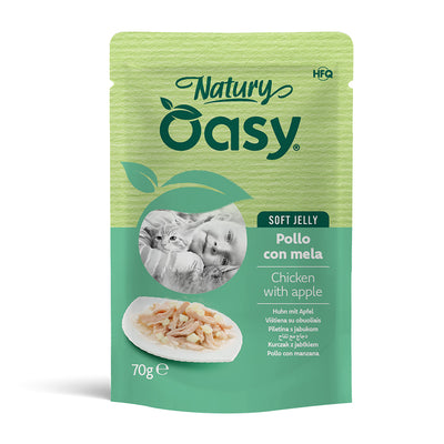 Busta Oasy Wet Cat Natury Pollo Mela 70g, alimento complementare gatto in formato Soft Jelly