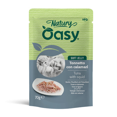 Busta Oasy Wet Cat Natury Soft Jelly tonnetto con calamari in gelatina 70 g per gatti adulti