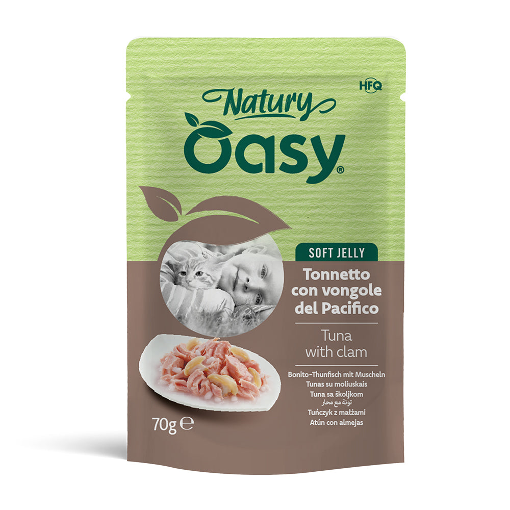 Busta Oasy Wet Cat Natury Soft Jelly tonnetto con vongole 70 g per gatti adulti
