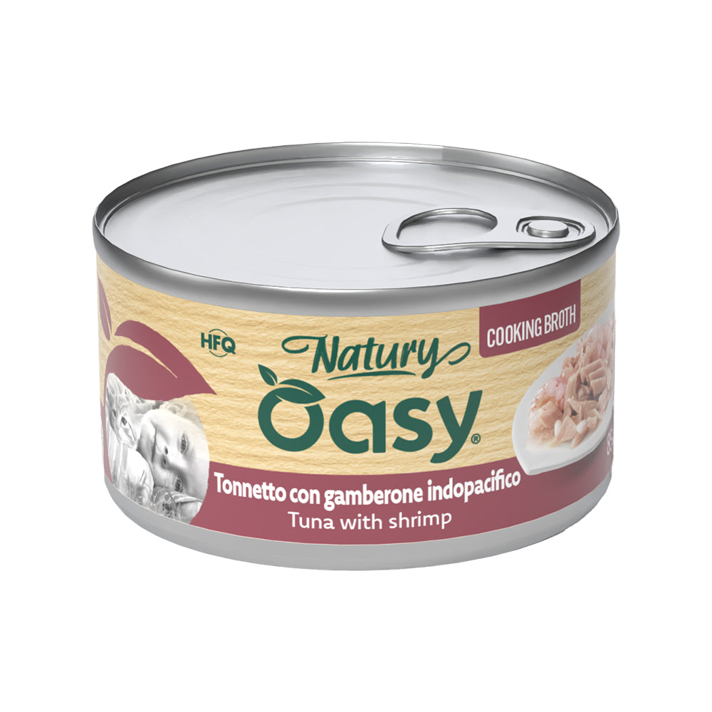 Lattina Oasy Wet Cat Natury Cooking tonnetto gamberone brodo 85 g per gatti adulti