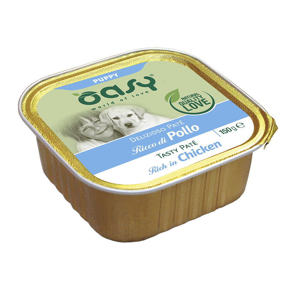 Paté umido Oasy Wet Dog per cuccioli al pollo, vaschetta 150 g senza cereali