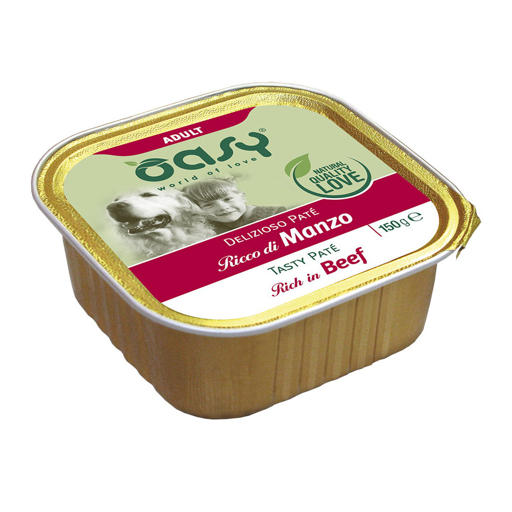Paté umido Oasy Wet Dog Delizioso per cani adulti con manzo, vaschetta 150 g