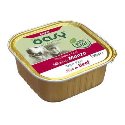 Paté umido Oasy Wet Dog Delizioso per cani adulti con manzo, vaschetta 150 g