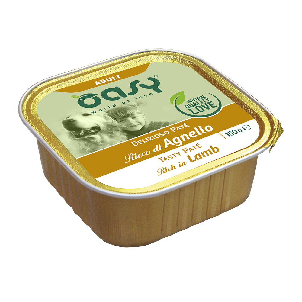 Paté umido Oasy per cani adulti con agnello, vaschetta 150 g senza cereali