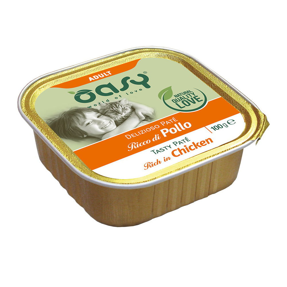 Paté Oasy Wet Cat Delizioso per gatti adulti al pollo, vaschetta 100 g