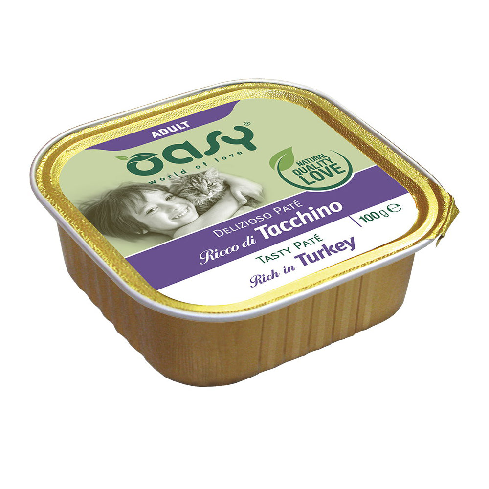 Paté Oasy Wet Cat Adult con Tacchino, vaschetta 100 g per gatti adulti