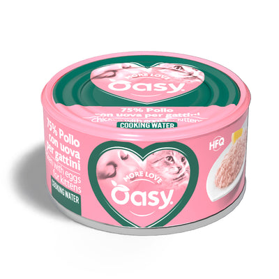 Lattina di alimento umido Oasy Wet Cat More Love per gattini con pollo e uova, 70 g