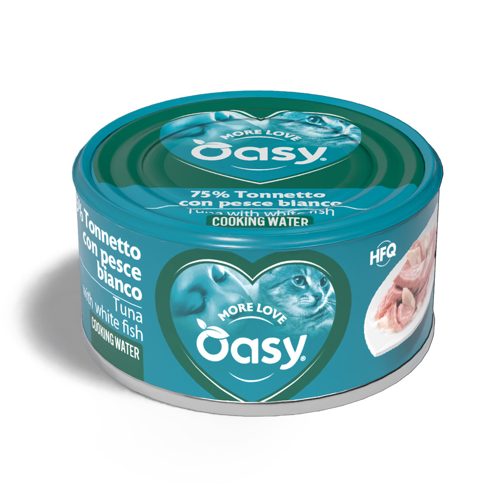 Lattina Oasy Wet Cat tonno e pesce bianco per gatti adulti, 70 g