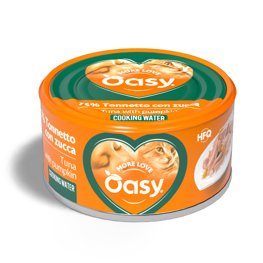 Lattina di alimento umido Oasy Wet Cat tonno e zucca per gatti, 70 g