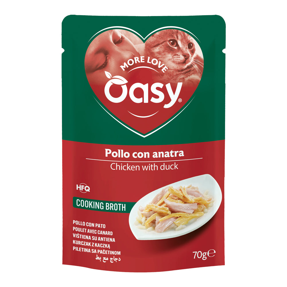 Alimento complementare umido per gatti adulti Oasy Wet Cat More Love pollo con anatra in busta da 70 g