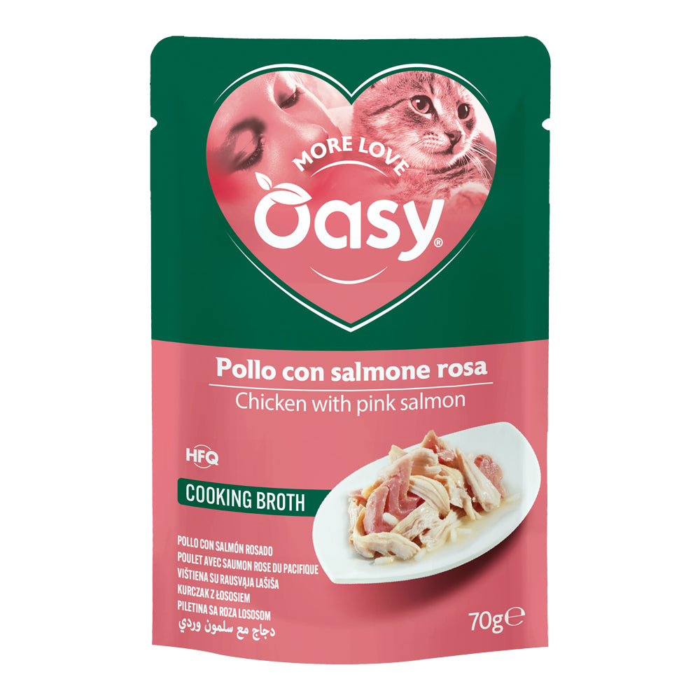 Busta di alimento umido Oasy Wet Cat pollo e salmone rosa per gatti adulti, 70 g