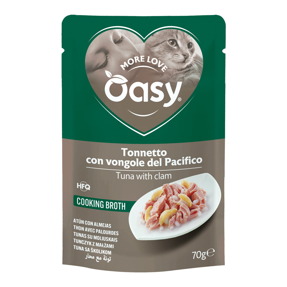 Alimento umido per gatti Oasy More Love tonno con vongole, busta 70 g