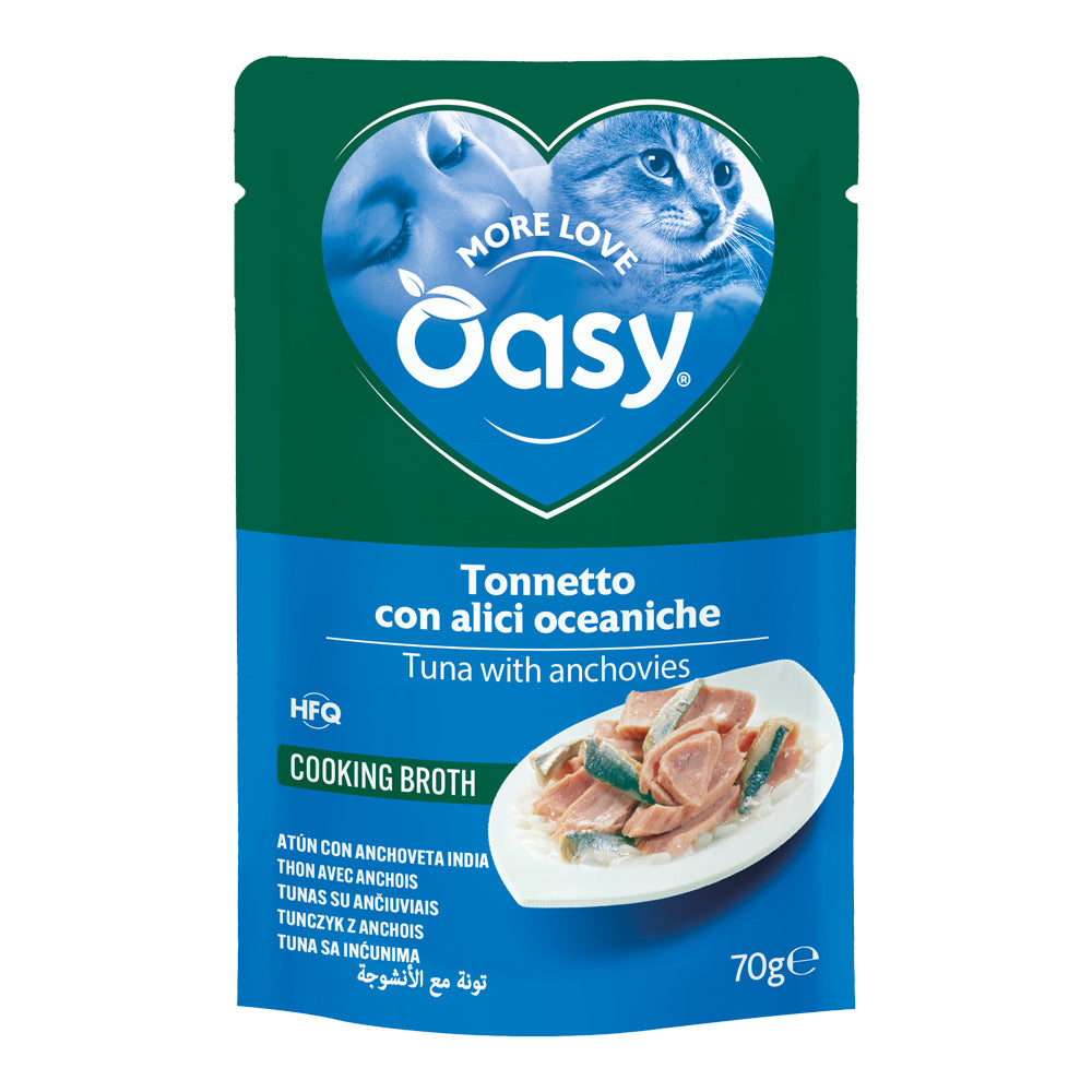 Busta di alimento umido Oasy Wet Cat More Love tonno e alici oceaniche 70 g per gatti adulti