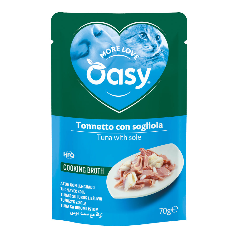 Busta di alimento umido Oasy Wet Cat tonno e sogliola per gatti adulti, 70 g