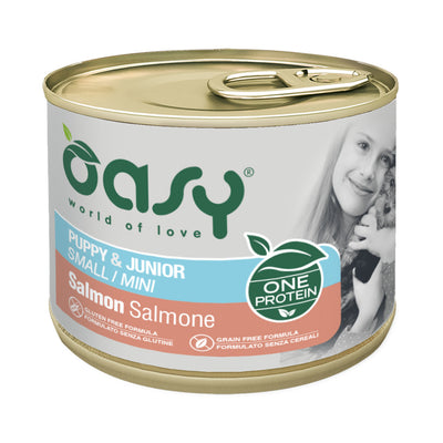Lattina di mangime umido Oasy Wet Dog ONE per cuccioli mini salmone 200 g