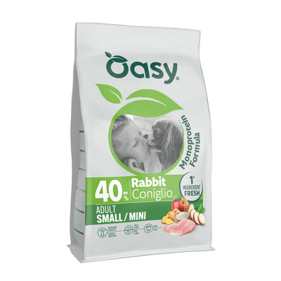 Mangime secco monoprotein Oasy per cani adult small e mini con coniglio, 2 kg