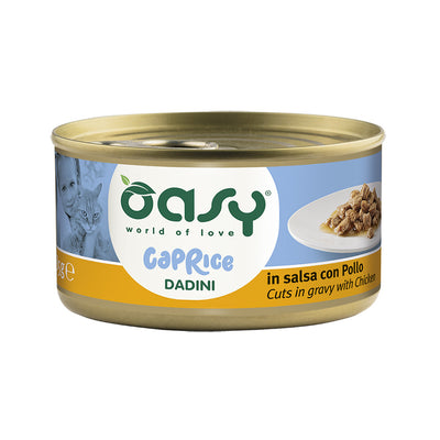 Oasy Wet Cat Caprice Dadini con Pollo in Salsa, lattina 85 g per gatti adulti
