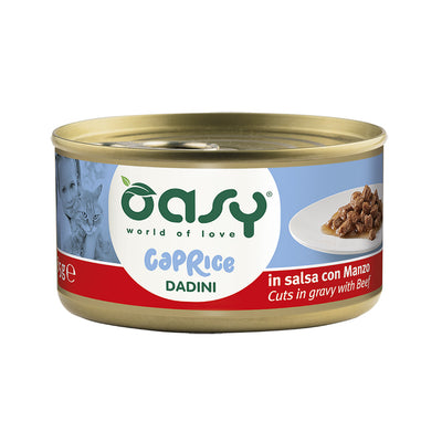 Oasy Wet Cat Caprice Dadini Manzo in Salsa, lattina 85 g per gatti adulti